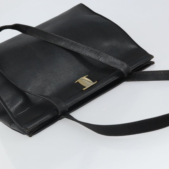 Salvatore Ferragamo Tote Bag Leather Black Gold Auth SW1922
