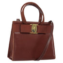 Salvatore Ferragamo Gancini Hand Bag Leather 2way Brown Gold Auth SW1925-1