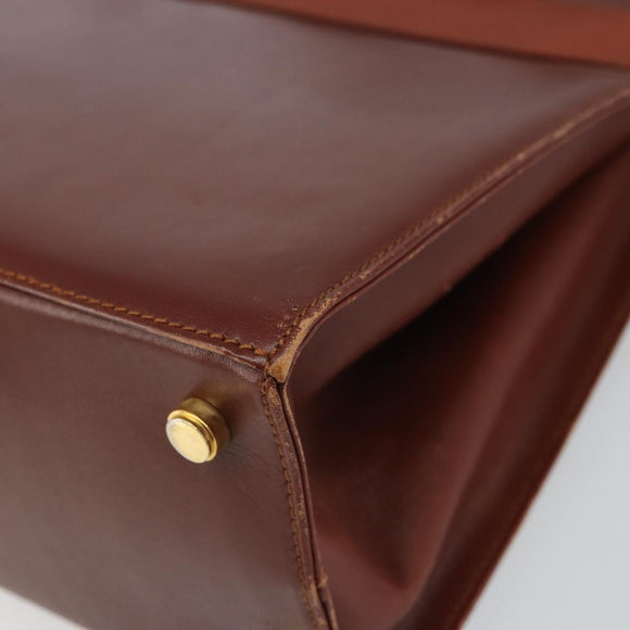 Salvatore Ferragamo Gancini Hand Bag Leather 2way Brown Gold Auth SW1925