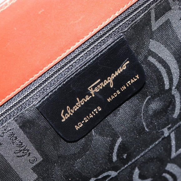 Salvatore Ferragamo Gancini Hand Bag Leather 2way Brown Gold Auth SW1925