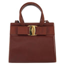 Salvatore Ferragamo Gancini Hand Bag Leather 2way Brown Gold Auth SW1925-2