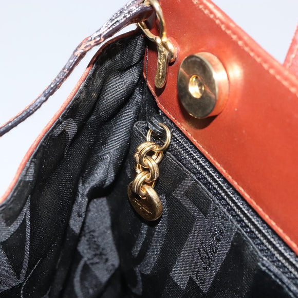 Salvatore Ferragamo Gancini Hand Bag Leather 2way Brown Gold Auth SW1925