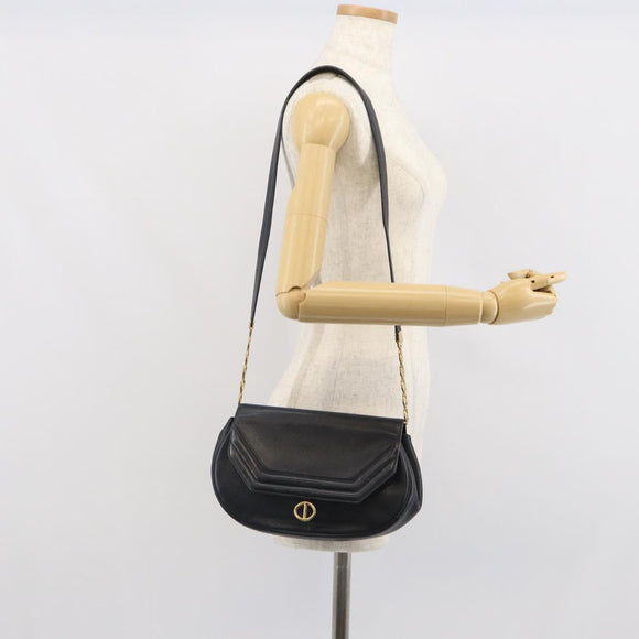 Christian Dior Shoulder Bag Leather Black Gold Auth SW1929