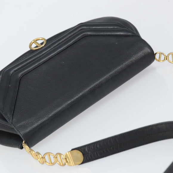 Christian Dior Shoulder Bag Leather Black Gold Auth SW1929