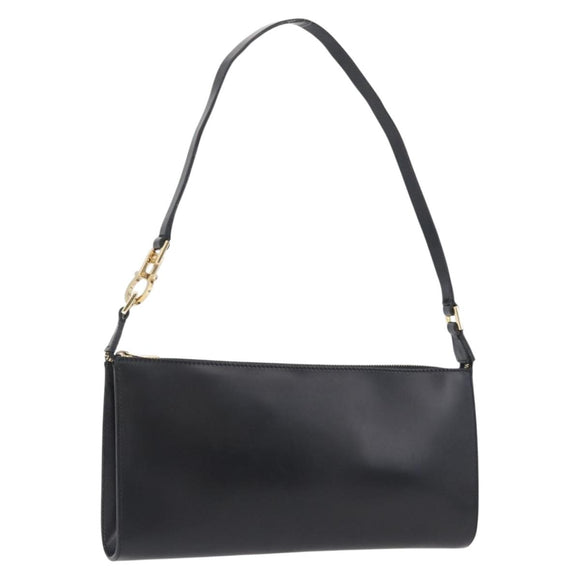 Salvatore Ferragamo Schoudertas Leer Zwart Goud Auth SW1930