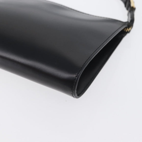 Salvatore Ferragamo Schoudertas Leer Zwart Goud Auth SW1930