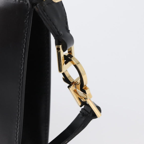 Salvatore Ferragamo Schoudertas Leer Zwart Goud Auth SW1930