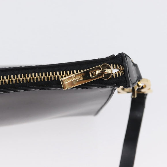 Salvatore Ferragamo Schoudertas Leer Zwart Goud Auth SW1930