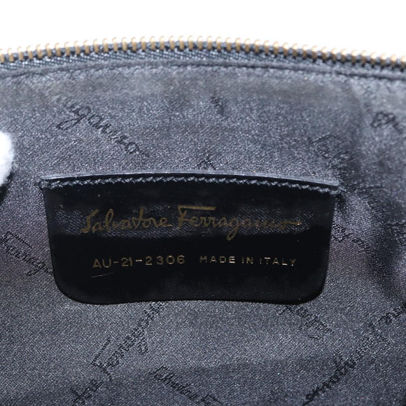 Salvatore Ferragamo Schoudertas Leer Zwart Goud Auth SW1930