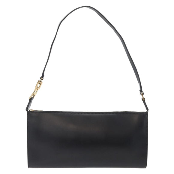 Salvatore Ferragamo Schoudertas Leer Zwart Goud Auth SW1930