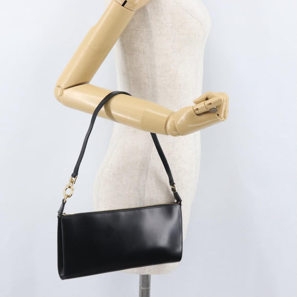 Salvatore Ferragamo Schoudertas Leer Zwart Goud Auth SW1930