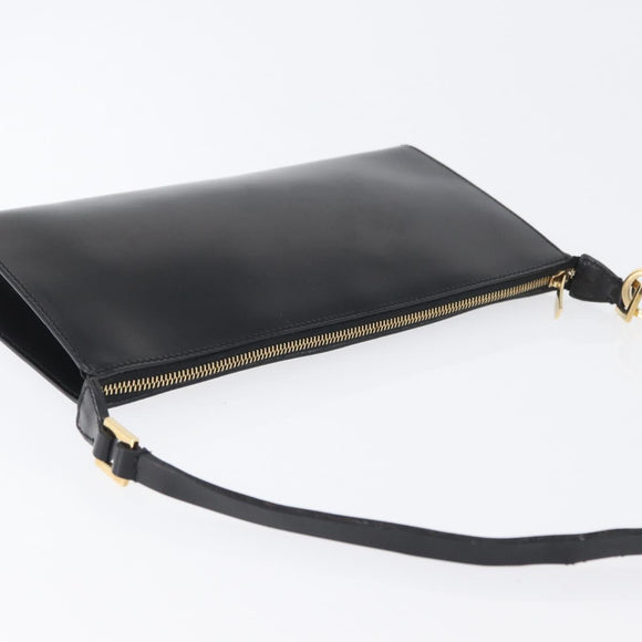 Salvatore Ferragamo Schoudertas Leer Zwart Goud Auth SW1930