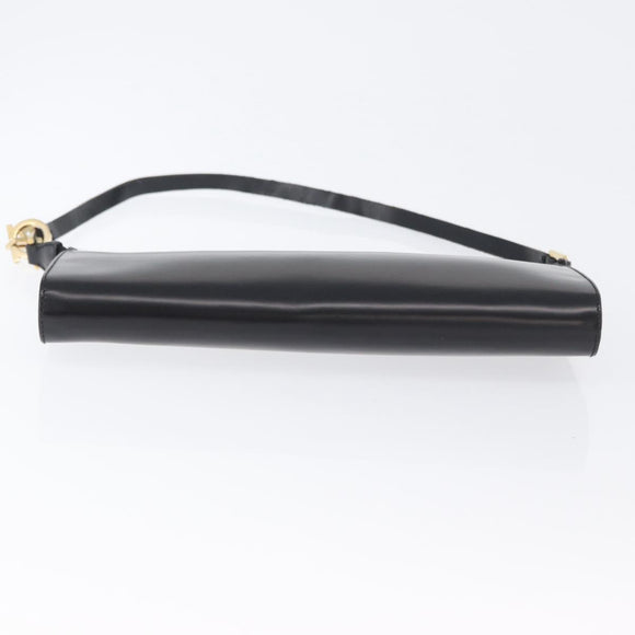 Salvatore Ferragamo Schoudertas Leer Zwart Goud Auth SW1930