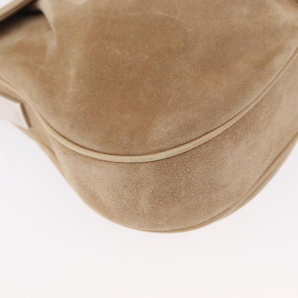 CARTIER Shoulder Bag Suede Beige Silver Auth SW1932