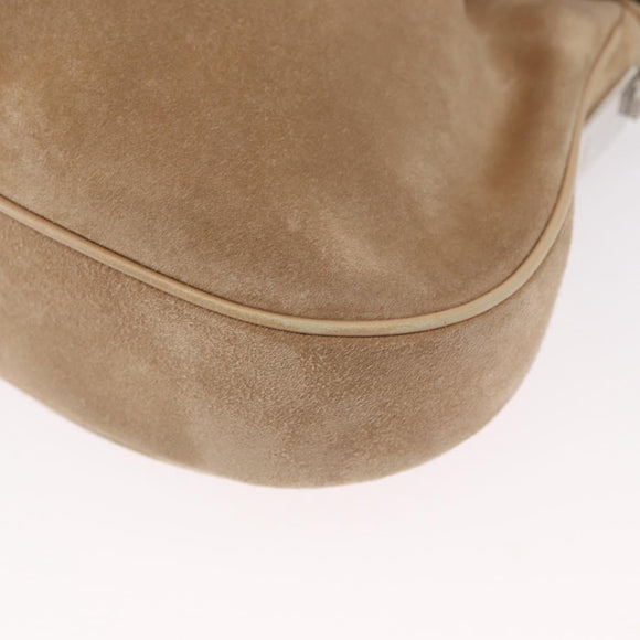 CARTIER Shoulder Bag Suede Beige Silver Auth SW1932