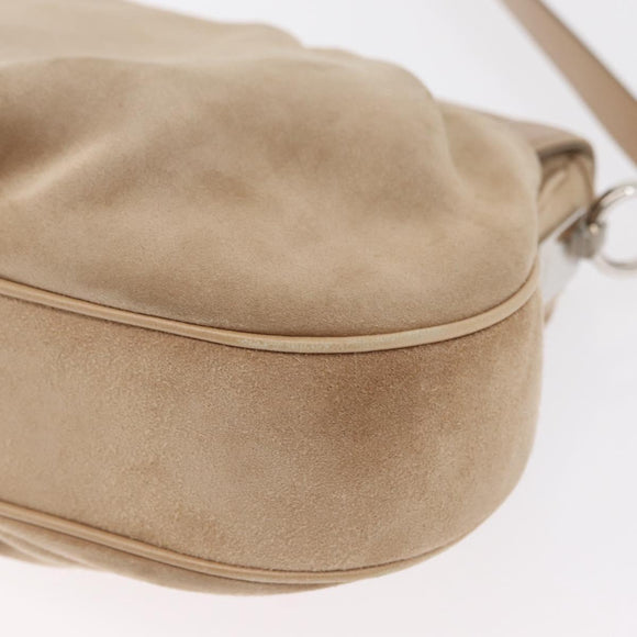 CARTIER Shoulder Bag Suede Beige Silver Auth SW1932