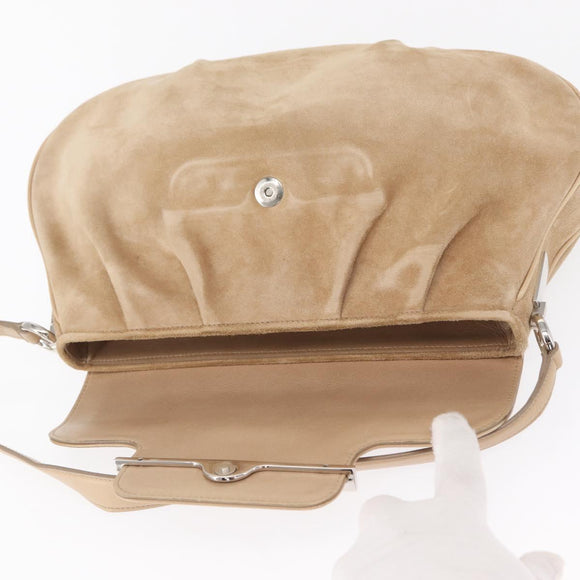 CARTIER Shoulder Bag Suede Beige Silver Auth SW1932