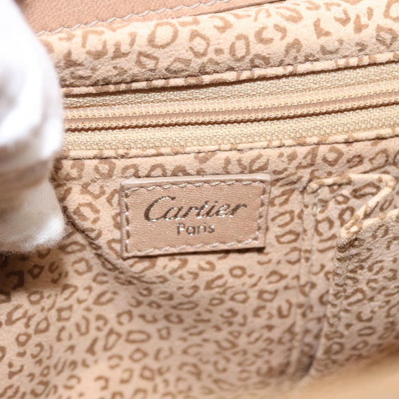 CARTIER Shoulder Bag Suede Beige Silver Auth SW1932
