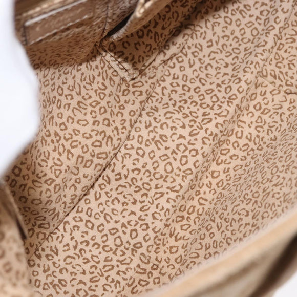 CARTIER Shoulder Bag Suede Beige Silver Auth SW1932