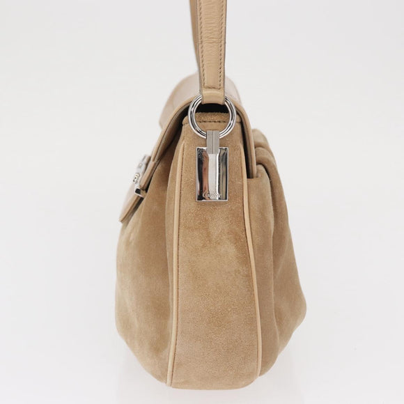 CARTIER Shoulder Bag Suede Beige Silver Auth SW1932