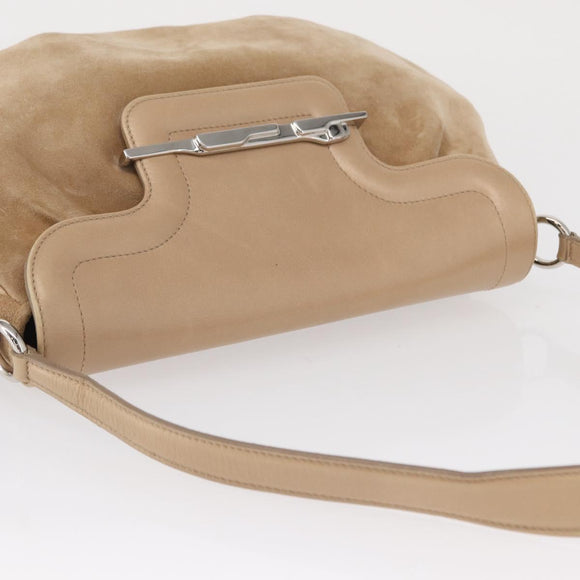 CARTIER Shoulder Bag Suede Beige Silver Auth SW1932