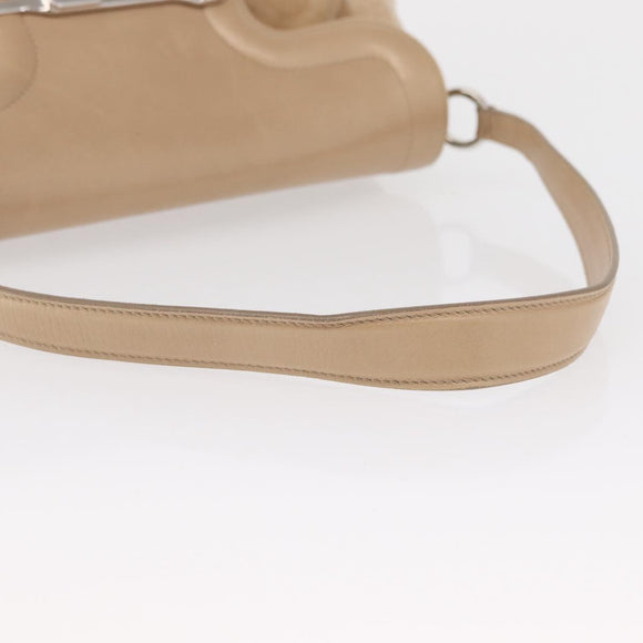 CARTIER Shoulder Bag Suede Beige Silver Auth SW1932