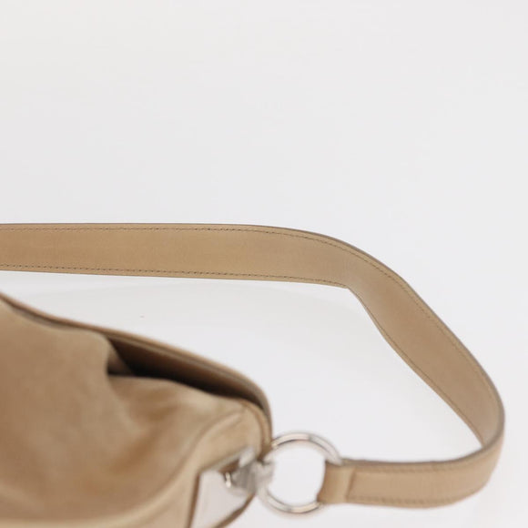 CARTIER Shoulder Bag Suede Beige Silver Auth SW1932