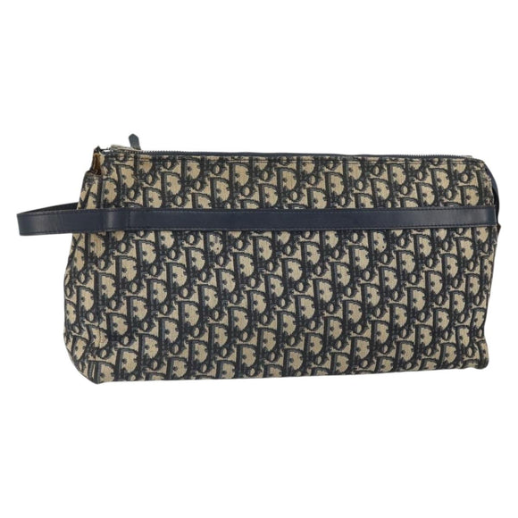 Christian Dior Trotter Canvas Clutch Bag Navy Silver Auth SW1934