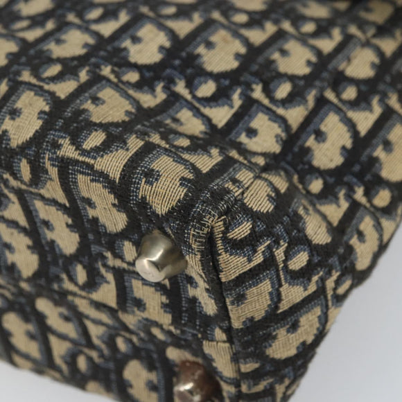 Christian Dior Trotter Canvas Clutch Bag Navy Silver Auth SW1934