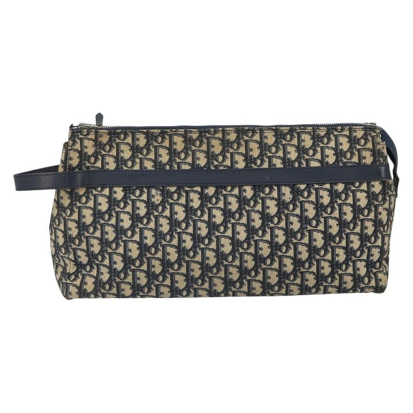 Christian Dior Trotter Canvas Clutch Bag Navy Silver Auth SW1934