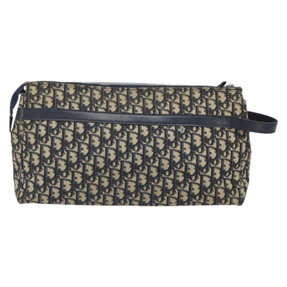 Christian Dior Trotter Canvas Clutch Bag Navy Silver Auth SW1934