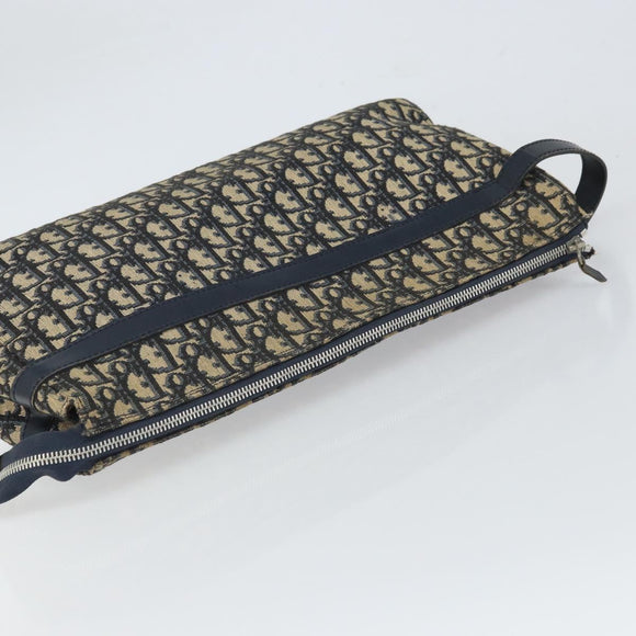 Christian Dior Trotter Canvas Clutch Bag Navy Silver Auth SW1934
