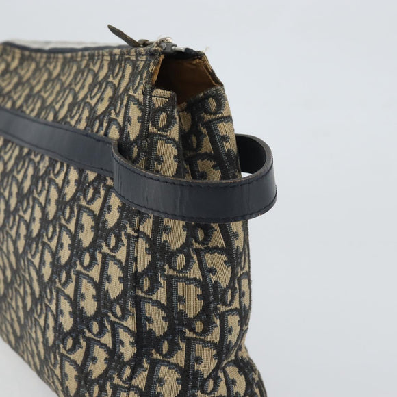 Christian Dior Trotter Canvas Clutch Bag Navy Silver Auth SW1934