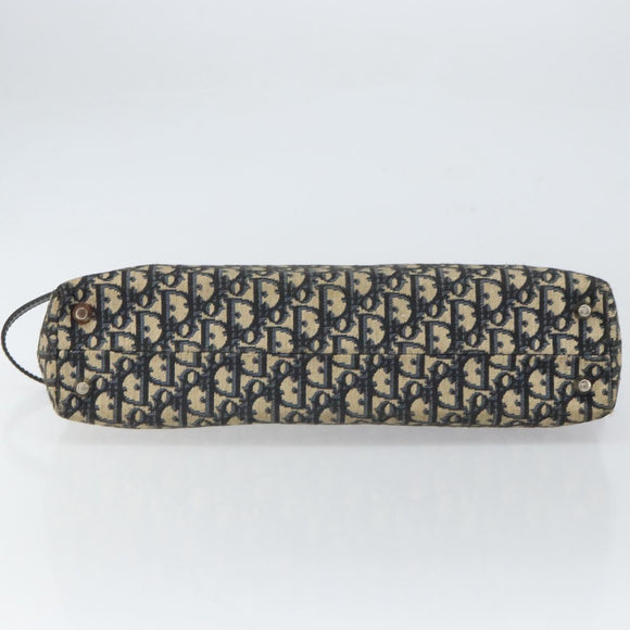 Christian Dior Trotter Canvas Clutch Bag Navy Silver Auth SW1934