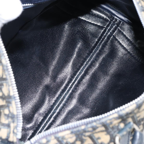 Christian Dior Trotter Canvas Hand Bag Navy Silver Auth SW1935