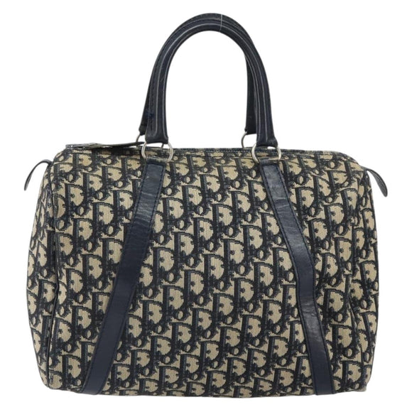 Christian Dior Trotter Canvas Hand Bag Navy Silver Auth SW1935
