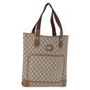 GUCCI GG Plus Supreme Web Sherry Line Tote Bag PVC Beige Gold Auth SW1936-1