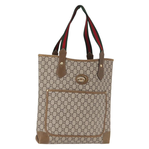 GUCCI GG Plus Supreme Web Sherry Line Tote Bag PVC Beige Gold Auth SW1936