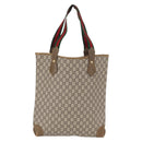 GUCCI GG Plus Supreme Web Sherry Line Tote Bag PVC Beige Gold Auth SW1936-3