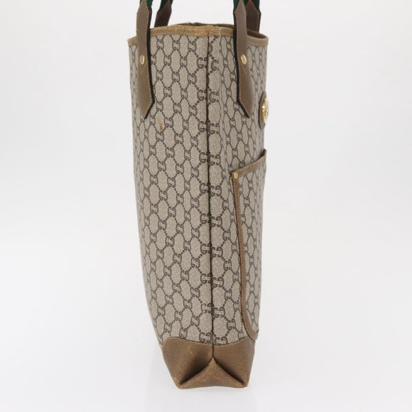 GUCCI GG Plus Supreme Web Sherry Line Tote Bag PVC Beige Gold Auth SW1936