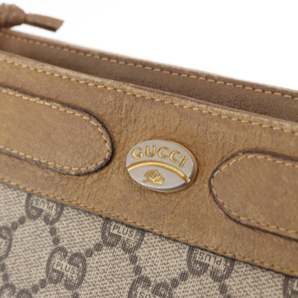 GUCCI GG Plus Supreme Shoulder Bag PVC Beige Gold Auth SW1938