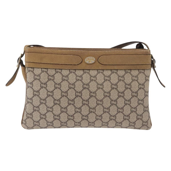 GUCCI GG Plus Supreme Shoulder Bag PVC Beige Gold Auth SW1938