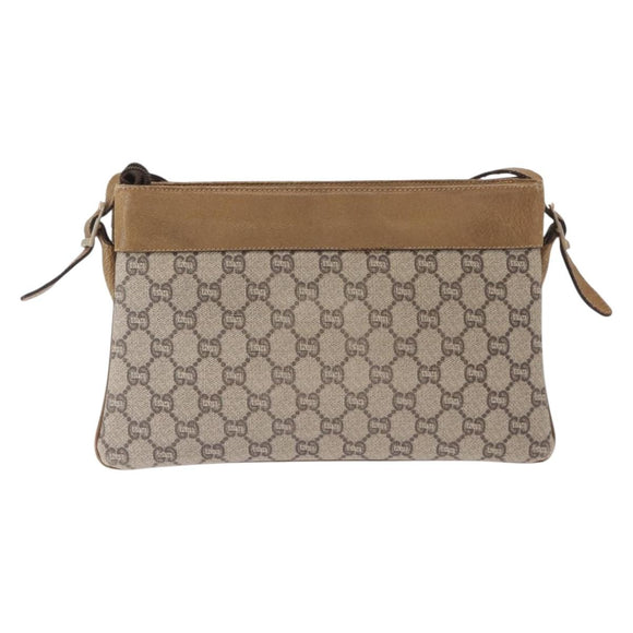 GUCCI GG Plus Supreme Shoulder Bag PVC Beige Gold Auth SW1938