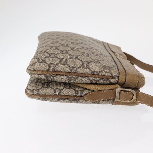 GUCCI GG Plus Supreme Shoulder Bag PVC Beige Gold Auth SW1938