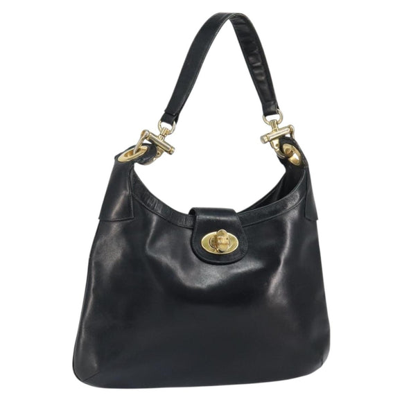 CELINE Shoulder Bag Leather Black Gold Auth SW1942