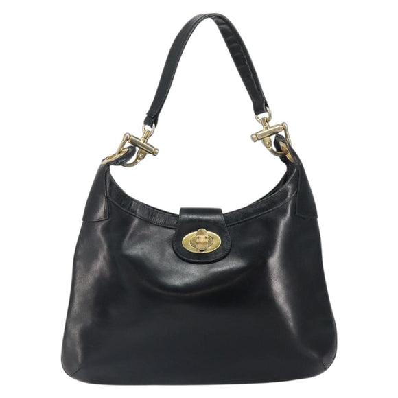 CELINE Shoulder Bag Leather Black Gold Auth SW1942