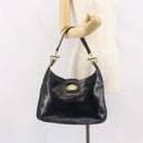 CELINE Shoulder Bag Leather Black Gold Auth SW1942-22