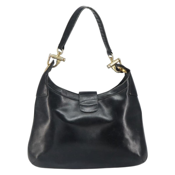CELINE Shoulder Bag Leather Black Gold Auth SW1942