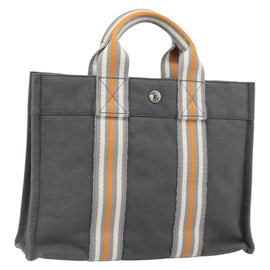 HERMES Fourre Tout PM Hand Bag cotton Gray Orange Auth SW1944