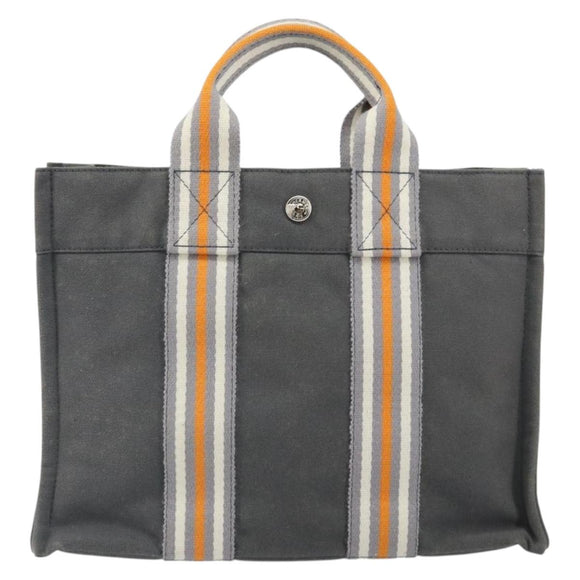 HERMES Fourre Tout PM Hand Bag cotton Gray Orange Auth SW1944